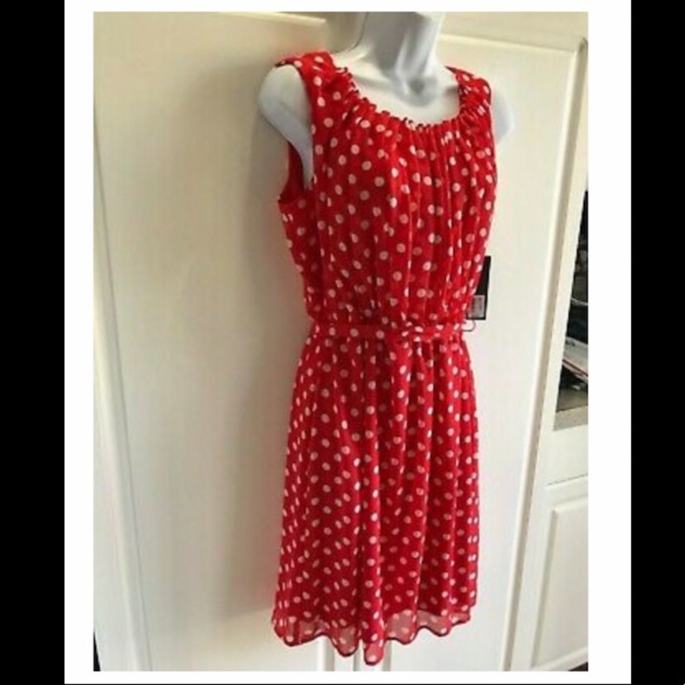 Burnt Orange with white polka dots dress.